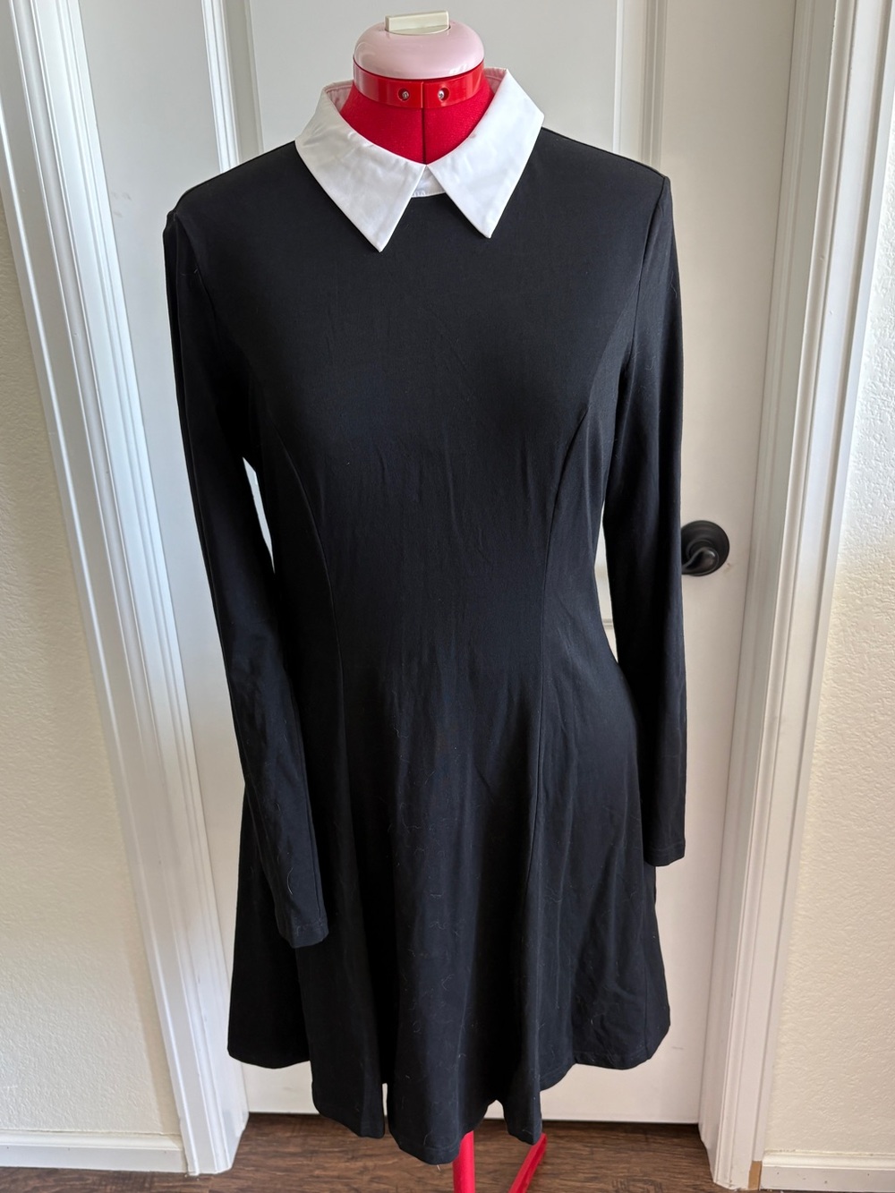 Wednesday Addams Black Long-Sleeve Dress with White Collar